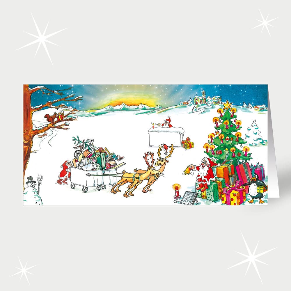 Recycling Rentiere mit Schlitten am Weihnachtsbaum