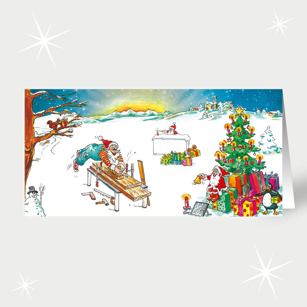 Tischler & Schreiner Weihnachtswerkstatt mit Hobelbank im Schnee