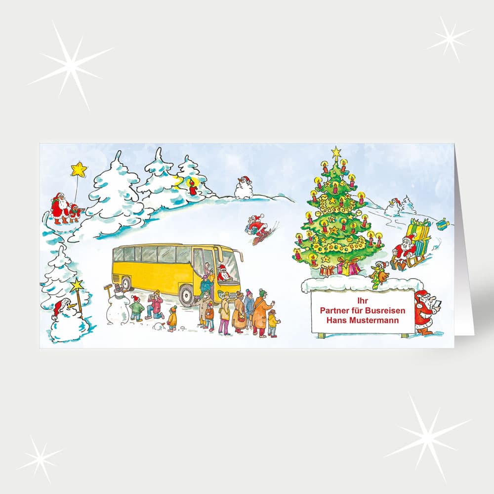 Busreisen Winterliche Busankunft am Weihnachtsbaum