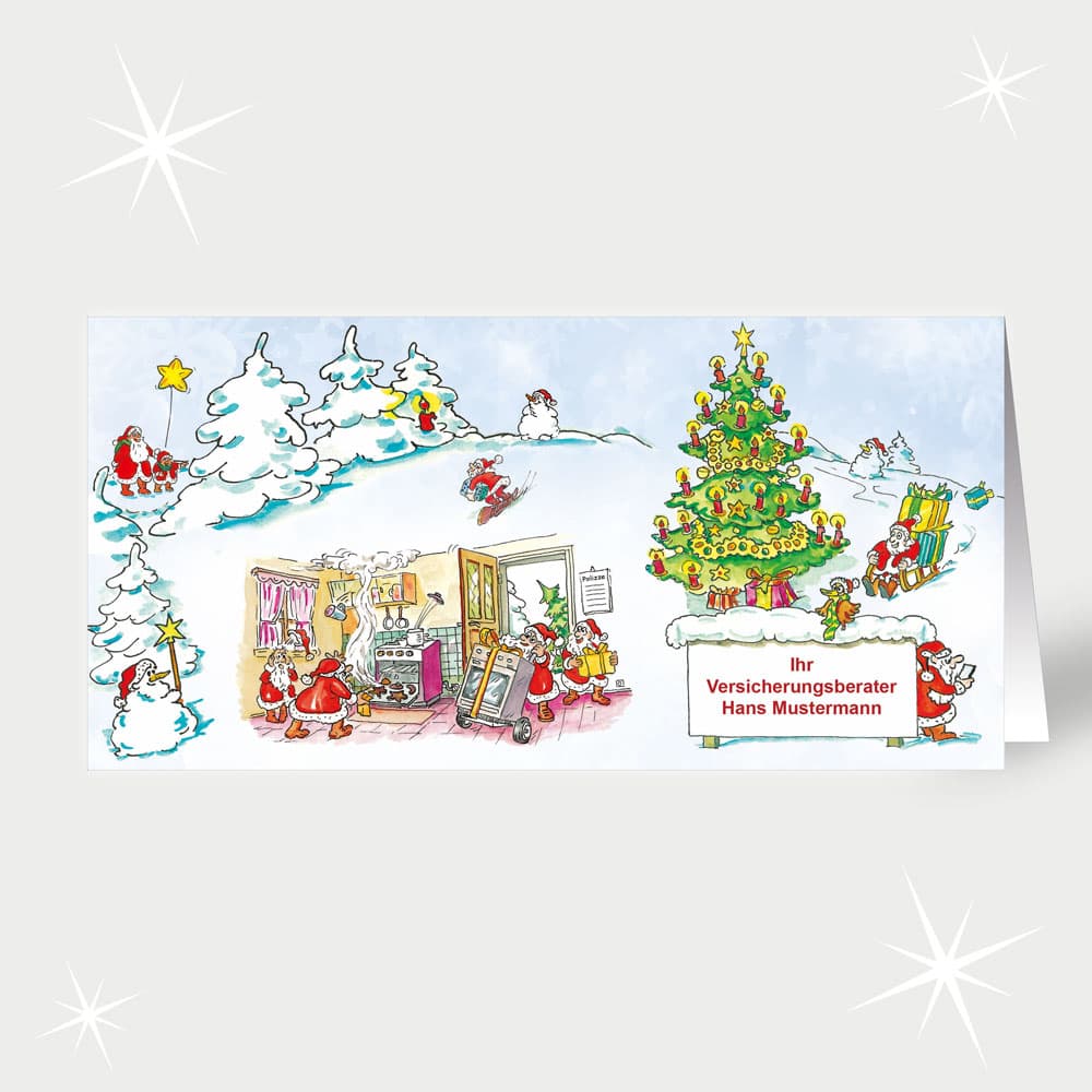 Versicherung Fleißige Weihnachtsmänner mit Polizze